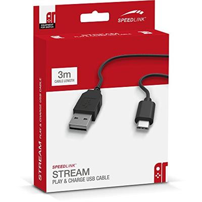 Speedlink Stream Play & Charge USB-kabel - USB-oplaadkabel voor Nintendo Switch, gelijktijdig opladen en spelen, op het Nintendo Switch-dockingstation met USB-C-connector, 3 m kabellengte -zwart