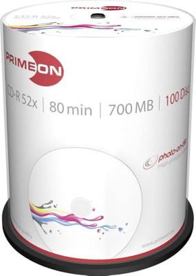 Primeon 2761106 CD-R 80 disc 700 MB 100 stuk(s) Spindel Bedrukbaar Primeon 2761106 CD-R 80 disc 700 MB 100 stuk(s) Spindel Bedrukbaar