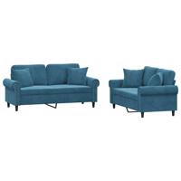 2-delige Loungeset met kussens fluweel blauw - thumbnail