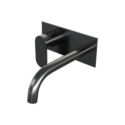 Brauer Gunmetal Edition Inbouw Wastafelmengkraan met Gebogen Uitloop en Afdekplaat Model C2 Gunmetal Geborsteld PVD