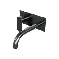 Brauer Gunmetal Edition Inbouw Wastafelmengkraan met Gebogen Uitloop en Afdekplaat Model C2 Gunmetal Geborsteld PVD - thumbnail