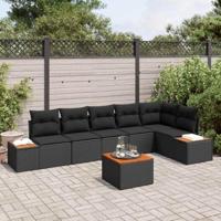 Tuinbankenset met kussen 7 pcs Zwart Poly riet - thumbnail
