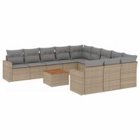 12-delige Loungeset met kussens poly rattan beige - thumbnail
