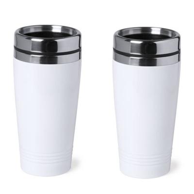 2x stuks isoleerbeker RVS metallic wit 450 ml - Thermosbeker