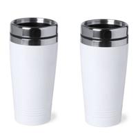 2x stuks isoleerbeker RVS metallic wit 450 ml - Thermosbeker - thumbnail