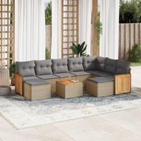 10-delige Loungeset met kussens poly rattan beige - thumbnail