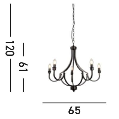 Searchlight Klassieke hanglampLodge 5-lichts zwart - 82915-5BK