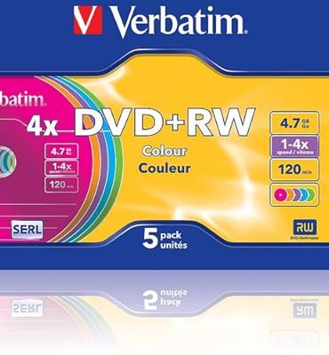 Verbatim 43297 DVD+RW disc 4.7 GB 5 stuk(s) Slimcase Gekleurd Verbatim 43297 DVD+RW disc 4.7 GB 5 stuk(s) Slimcase Gekleurd