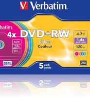 Verbatim 43297 DVD+RW disc 4.7 GB 5 stuk(s) Slimcase Gekleurd - thumbnail