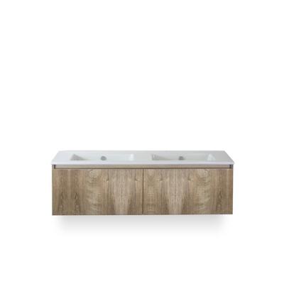 Frozen 3d Badmeubelset 140 cm - Greeplijst in kleur - Grain Oak - Keramische Wastafel Wit Zonder Kraangat