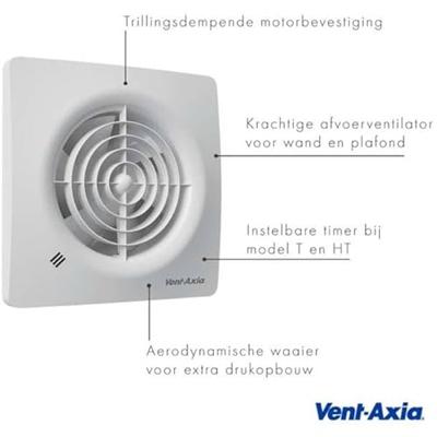 Vent-Axia Supra 100HT badkamerventilator - timer & vochtsensor - 97 m3/h - Ø100mm