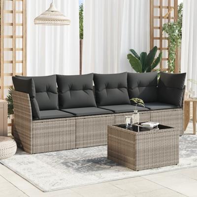 4-delige Loungeset met kussens poly rattan lichtgrijs - thumbnail