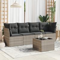 4-delige Loungeset met kussens poly rattan lichtgrijs - thumbnail
