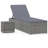 vidaXL Ligbed met kussen en theetafel poly rattan grijs - thumbnail
