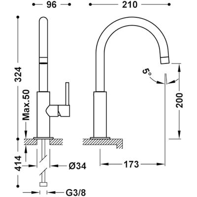 Wastafelmengkraan Tres Study Exclusive 32,4 cm met Hendel Uitloop Gebogen Rond Zwart Brons Tres