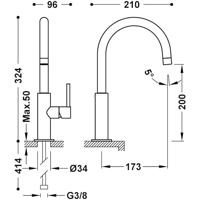 Wastafelmengkraan Tres Study Exclusive 32,4 cm met Hendel Uitloop Gebogen Rond Zwart Brons Tres - thumbnail