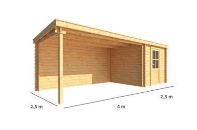 Blokhut, tuinhuisje met overkapping Els-Lois 650 cm bij 250 cm diep lessenaarsdak 3 Warentuin Collection - Warentuin collection