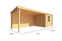 Blokhut, tuinhuisje met overkapping Els-Lois 650 cm bij 250 cm diep lessenaarsdak 3 Warentuin Collection - Warentuin collection - thumbnail