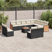 13-delige Loungeset met kussens poly rattan zwart - thumbnail
