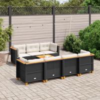 8-delige Loungeset met kussens poly rattan zwart - thumbnail