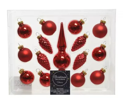 Decoris kerstballen piek glas 15st kerstrood