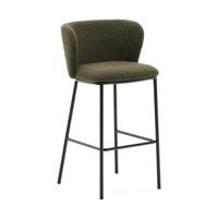 Kave Home Ciselia barkruk H75 bouclé Groen poot zwart - thumbnail