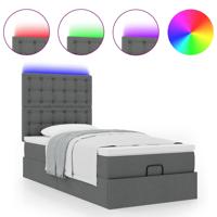 Ottoman bed met matras en LED's 180x200cm stof donkergrijs - thumbnail