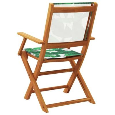 Tuinstoelen 2 st bladpatroon massief acaciahout en stof - thumbnail