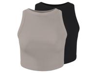 esmara Set van 2 dames cropped tops (Zwart/grijs, XS (32/34)) - thumbnail