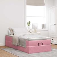 Ottoman bed met matras 80x200cm fluweel roze - thumbnail