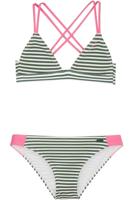 Protest gestreepte triangel bikini Kalia donkergroen/wit - thumbnail