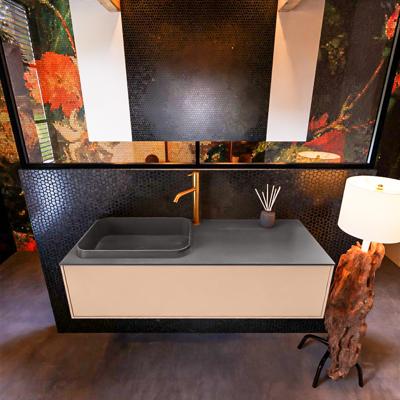 Badkamermeubelset Mondiaz Erin 120 cm met 1 Lade met RIDGE Wastafel Links Dark grey met 1 kraangat Greeploos Mat Rosee