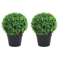 VidaXL Kunstplanten met pot 2 st buxus bolvorming 27 cm groen - thumbnail