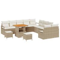 Tuinbankenset met kussen 13 pcs Beige poly rattan - thumbnail
