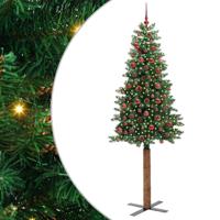 VidaXL Slanke kerstboom groen 210 cm pvc en massief dennenhout - thumbnail