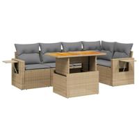 6-delige Loungeset met kussens poly rattan beige - thumbnail