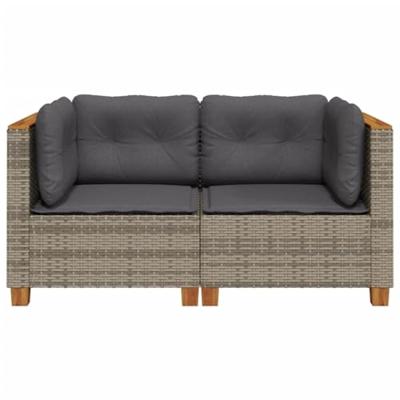 Tuinhoekbanken 2 st met kussens poly rattan grijs - thumbnail