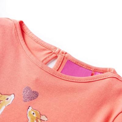 Kindershirt met lange mouwen hertenprint 116 koraalkleurig Kindershirt met lange mouwen hertenprint 116 koraalkleurig