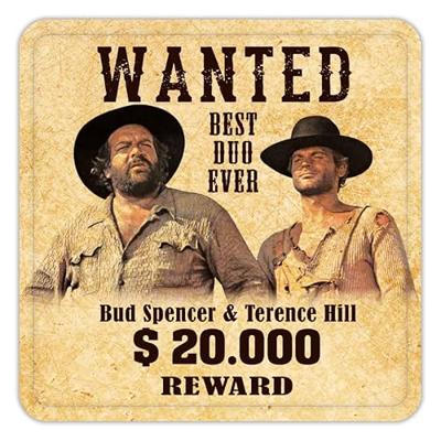 Bud Spencer & Terence Hill Tin coasters Wanted 10 x 10 cm