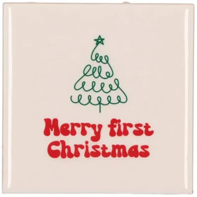 Daan Kromhout Design tegeltje keramiek merry first christmas 10x10cm crème