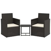 3-delige Loungeset met kussens poly rattan zwart - thumbnail