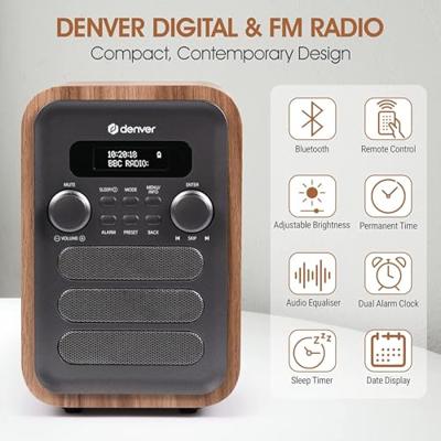 Denver DAB-48GREY radio Persoonlijk Digitaal Grijs, Hout Denver DAB-48GREY radio Persoonlijk Digitaal Grijs, Hout