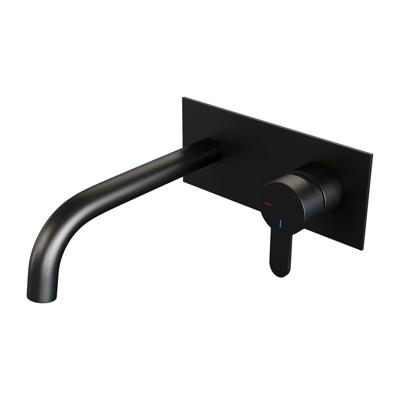 Inbouw Wastafelmengkraan Brauer Black Edition Coldstart Gebogen Uitloop Korte Platte Hendel Rechts Mat Zwart Met Afdekplaat Brauer