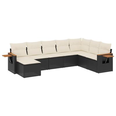9-delige Loungeset met kussens poly rattan zwart