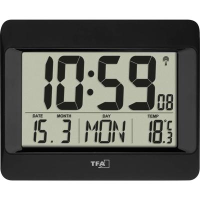 TFA Dostmann 60.4519.01 Zendergestuurd Wandklok 21.5 cm x 2.6 cm x 16 cm Zwart Groot display