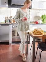 Zwangerschaps- en voedingsjurk katoengaas blauwgroen - thumbnail