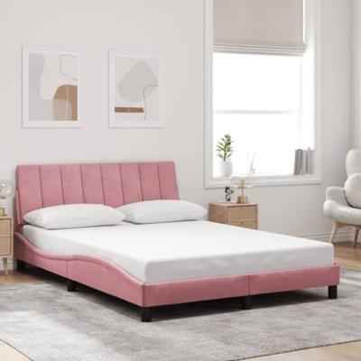 Bedframe met LED-verlichting fluweel roze 120x200 cm