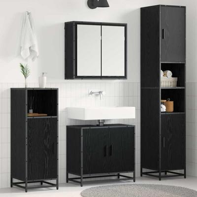 Badkamermeubelset met opslag 4 pcs Zwart eiken 65 x 33 x 60 cm