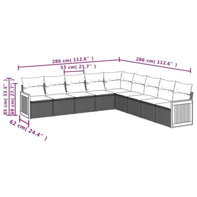 10-delige Loungeset met kussens poly rattan zwart - thumbnail