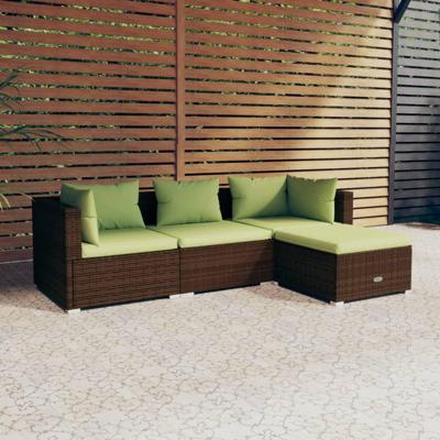 4-delige Loungeset met kussens poly rattan bruin